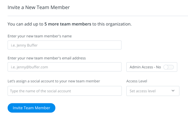 Aizpildiet tās personas uzaicinājuma informāciju, kuru vēlaties pievienot bufera komandai.