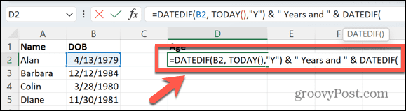 Excel gadu un mēnešu formula