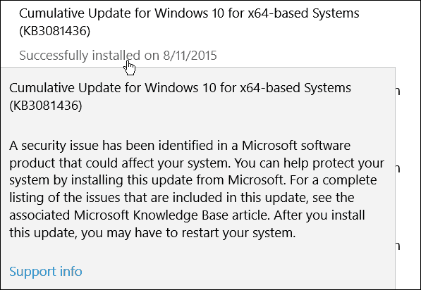 Microsoft otrais kumulatīvais atjauninājums operētājsistēmai Windows 10 (KB3081436)