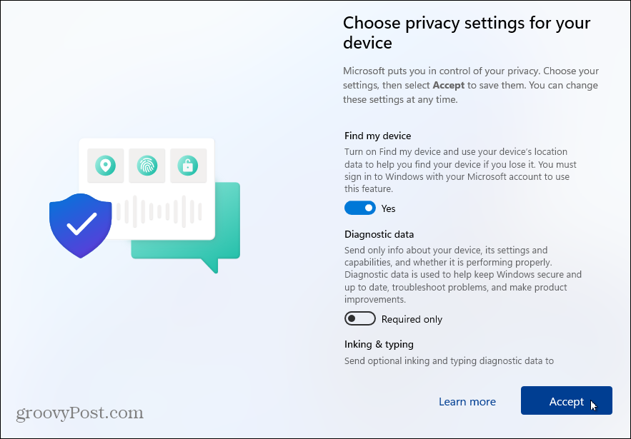 Privātuma iestatījumi Windows 11