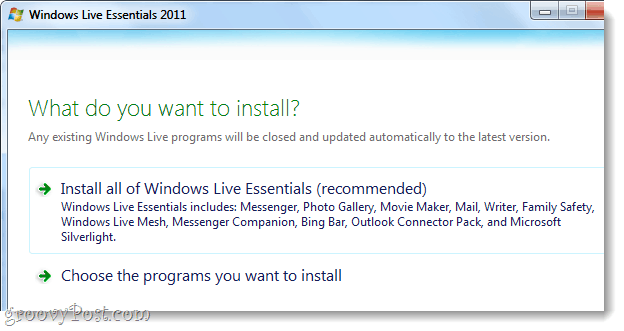 instalēt Windows Live Essential