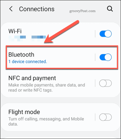 Android Bluetooth iestatījumu izvēlne