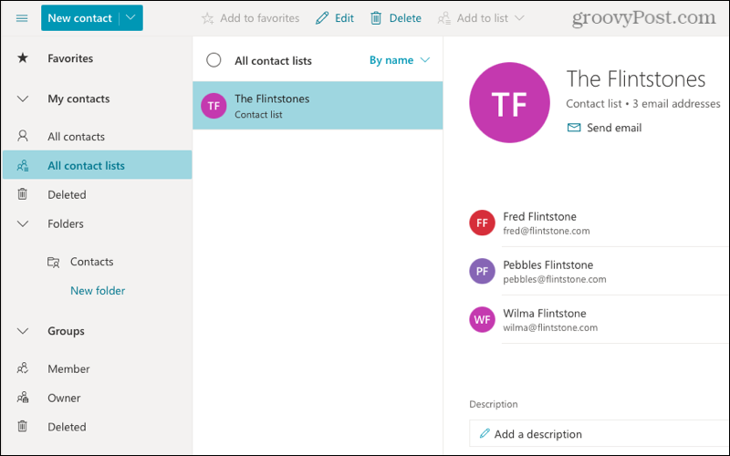 Kontaktpersonu saraksts programmā Outlook tiešsaistē