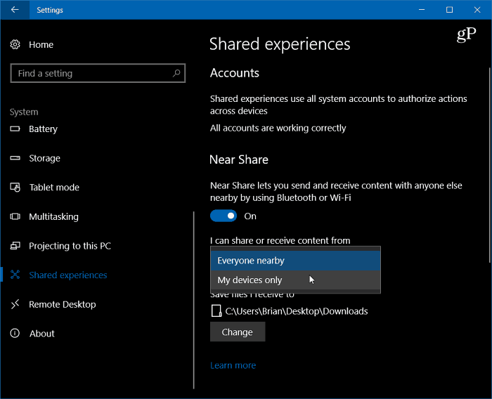 1 Iespējojiet Windows 10 iestatījumu kopīgošanu