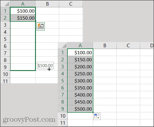 Excel automātiskās aizpildīšanas valūtas modelis
