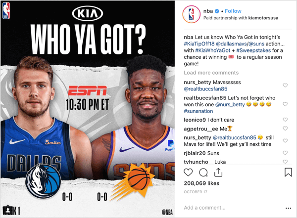 NBA apvienojās ar sponsoru Kia Motors, lai sezonas sākumā atdotu spēļu biļetes vietnē Instagram.