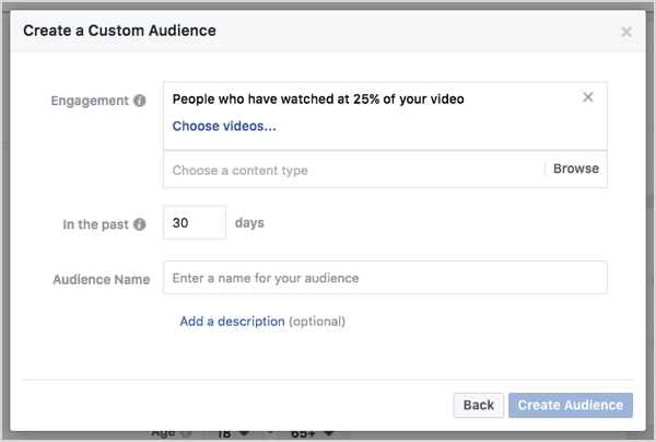 Facebook pielāgotā auditorija, pamatojoties uz video skatījumiem 30 dienu laikā.