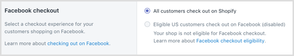 Vietnē Shopify atlasiet norēķināšanās pieredzi klientiem, kuri iepērkas Facebook.