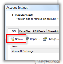 Izveidojiet jaunu pasta kontu programmā Outlook 2007
