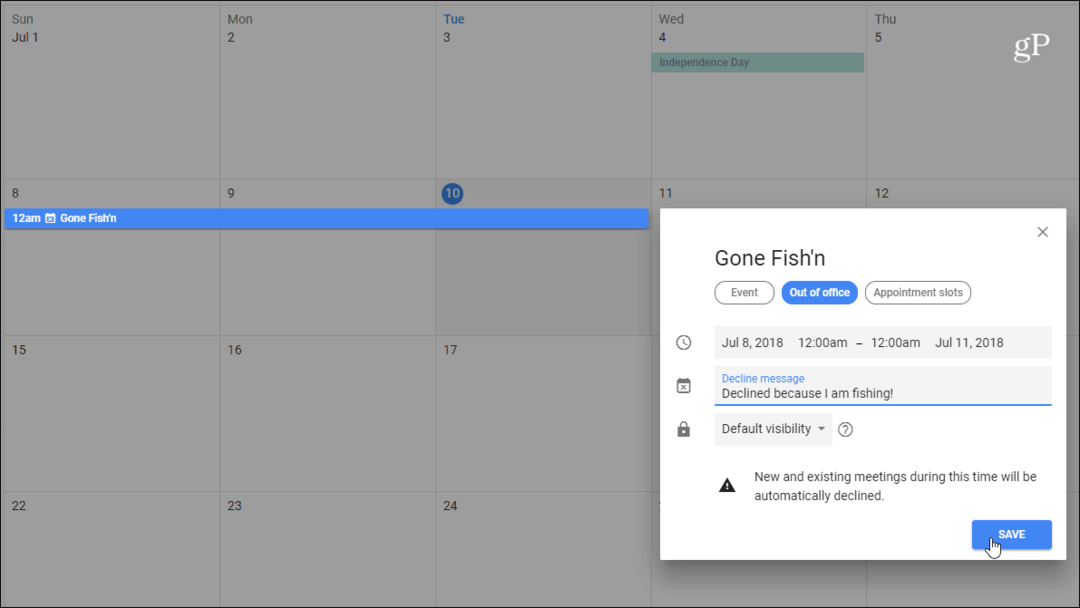 Kā izmantot ārpus biroja režīmu, izmantojot Google kalendāru