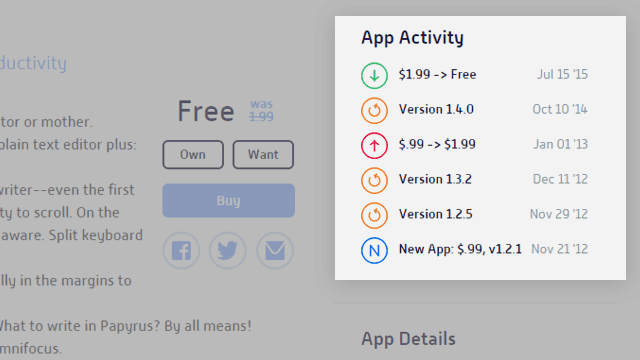 AppShopper Apps cenu uzskaite