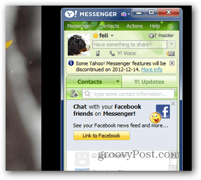 Yahoo! Messenger Windows Live savietojamības, publiskās tērzēšanas un citas darbības izslēgšana