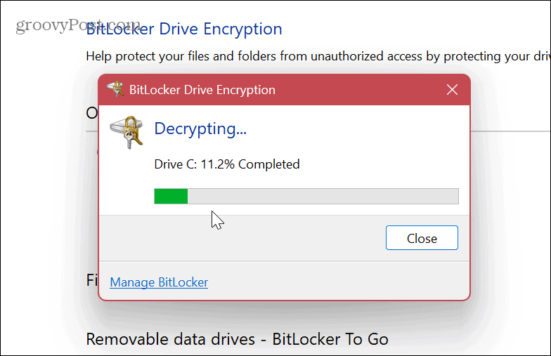 Atspējot vai apturēt BitLocker 