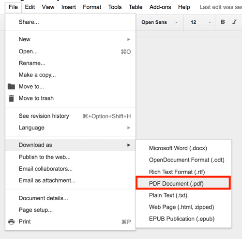 Google disks ļauj eksportēt jebkuru dokumentu kā PDF.
