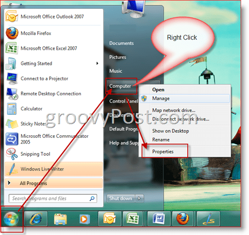 Windows 7 - atveriet datora rekvizītus