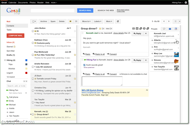 Gmail laboratorijas: jauna lasīšanas rūts, tāpat kā Outlook