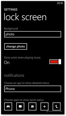 Windows Phone 8 pielāgo bloķēšanas ekrāna opcijas