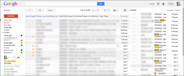 Priekšskatījuma gmail ekrānuzņēmums ar visu pastu 2. rūtī labajā pusē