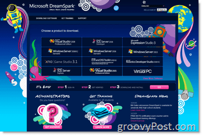 Microsoft DreamSpark mājas lapa - bezmaksas programmatūra koledžu un vidusskolu studentiem