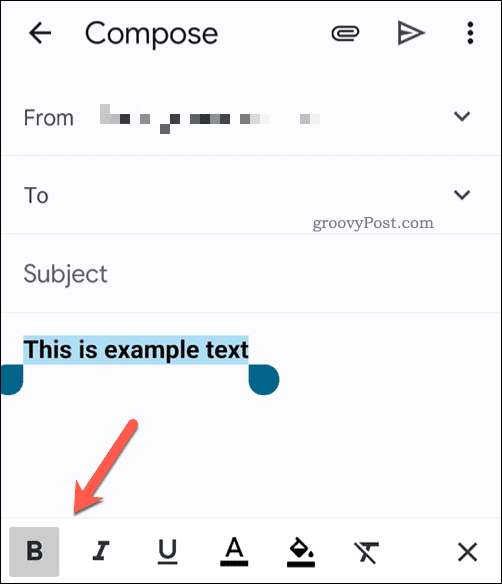 Teksta formatēšanas rīkjosla Gmail lietotnē mobilajā ierīcē