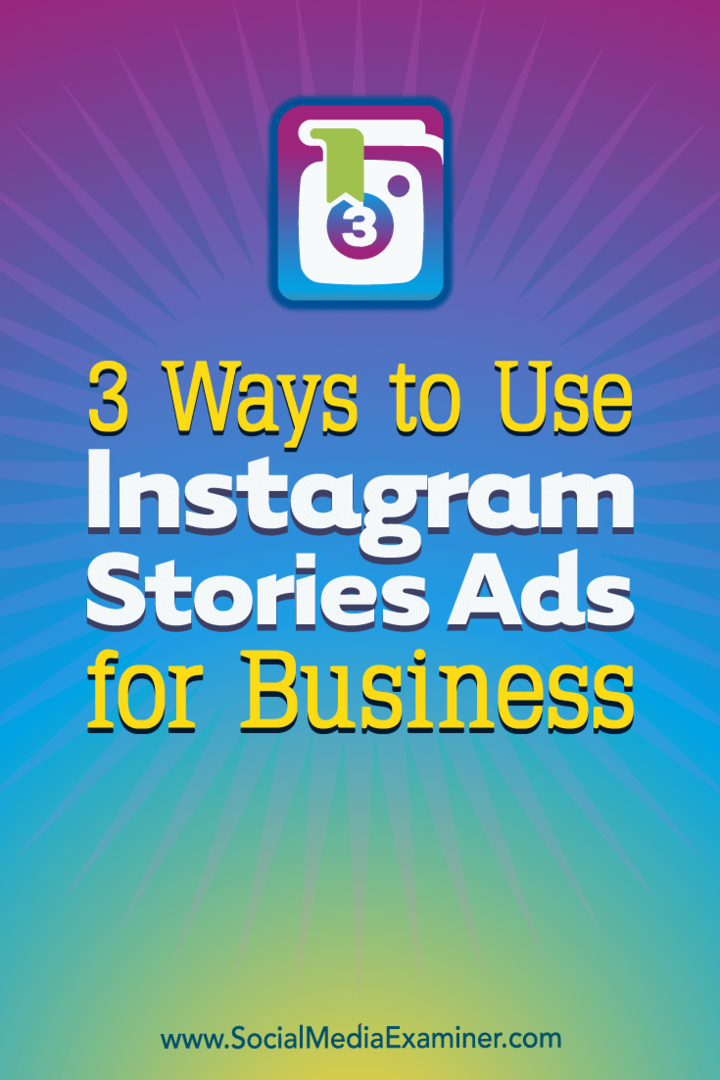 3 veidi, kā izmantot Instagram Stories reklāmas biznesam, autore Ana Gotter vietnē Social Media Examiner.
