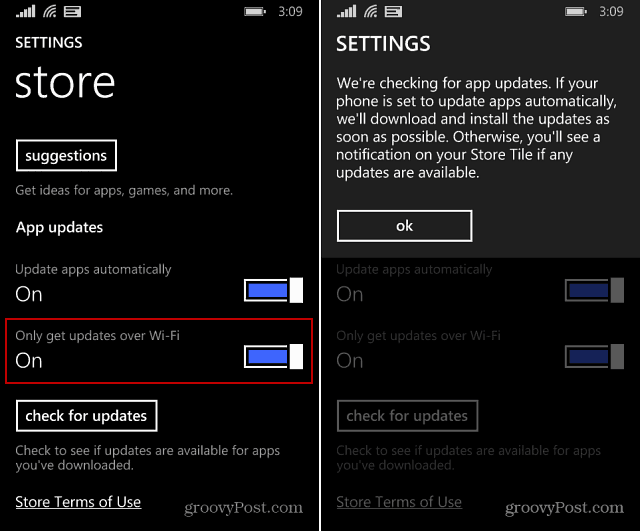 Windows Phone Store iestatījumi