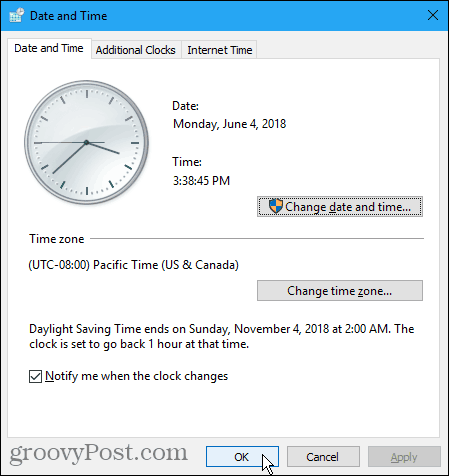 Datuma un laika dialoglodziņš sistēmā Windows