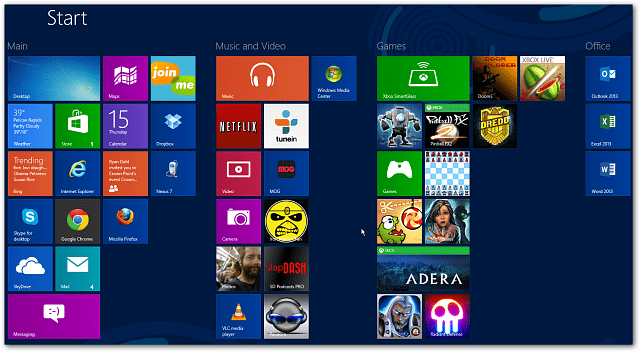 Pievienojiet Windows 8 sākuma ekrāna lietotņu rindas