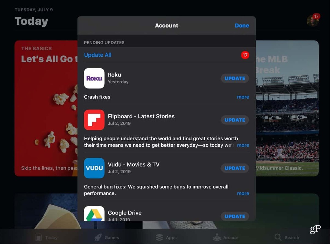 Kā App Store atrast un manuāli atjaunināt lietotnes iOS 13