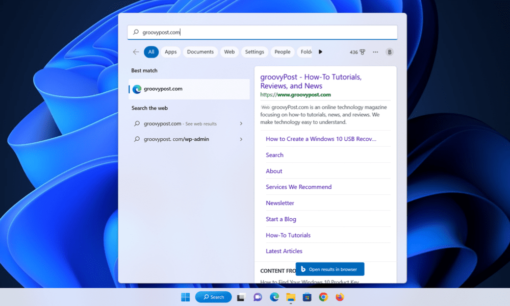 Tika piedāvāta Windows 11 meklēšana