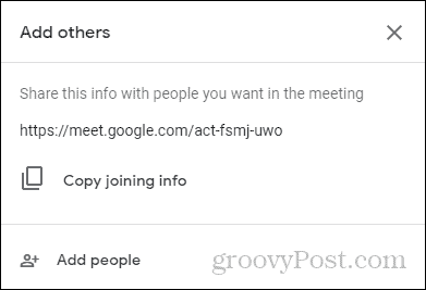 Pievienojieties Google Meet pievienošanās informācijai
