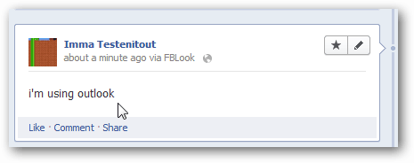 facebook statuss tiek atjaunināts, izmantojot Outlook
