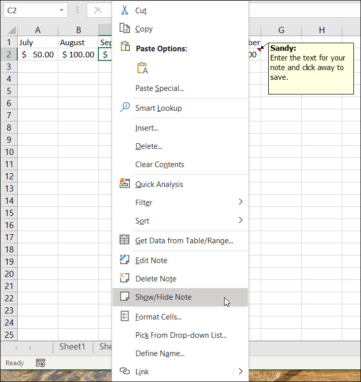 Rādīt vai paslēpt piezīmes programmā Excel