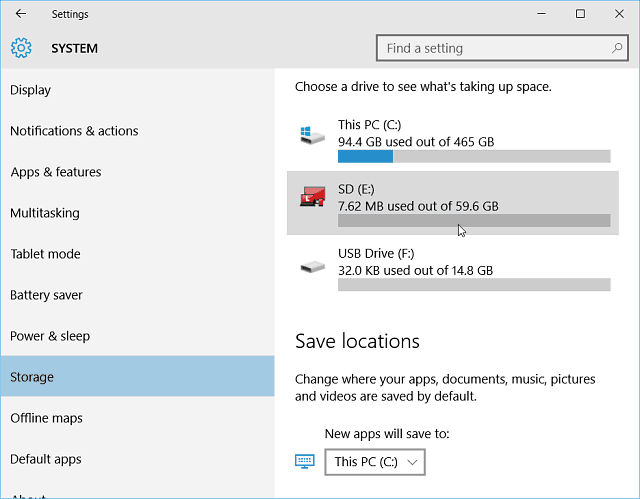 Kā panākt, lai Windows 10 instalētu lietotnes SD kartē