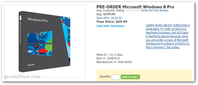 Pērciet Windows 8 Pro par 40 ASV dolāriem no Amazon (DVD-ROM, 69,99 USD un 30 USD Amazon kredīts).