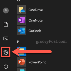 Windows izvēlne Sākt iestatījumi cog ikona