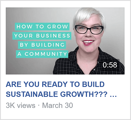 Lai mācītu Facebook grupā, Keitlina Bahera dalās ar šo videoklipu kā šis ar tekstu How To Grow Jūsu bizness, veidojot kopienu un Keitlinas attēlu no pleciem uz augšu un vērstu pret kamera.