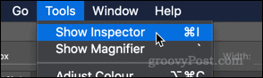 Rādīt inspektora opciju macOS Preview lietotnē