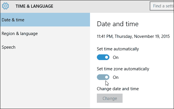Automātiski iestatīt laika joslu Windows 10