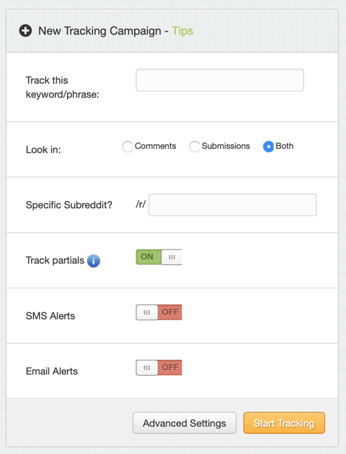 Kā tirgot savu biznesu vietnē Reddit, izveidojiet zīmola Reddit klātbūtnes 1. darbību, jaunu TrackReddit izsekošanas kampaņu