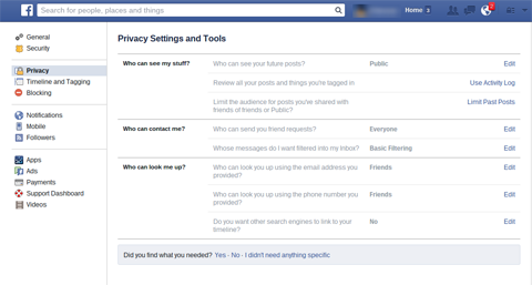 facebook konfidencialitātes cilne