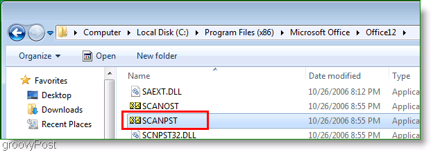 Ekrānuzņēmums - Outlook 2007 ScanPST