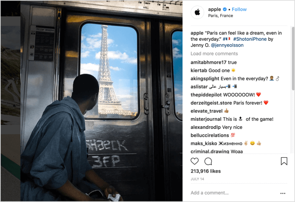 Apple Instagram kontā ir fanu fotogrāfijas, kuras lietotāji iesniedz ar mirkļbirku #shotbyiphone.
