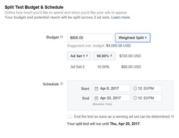 Facebook ļauj jums kontrolēt, cik lielu budžetu piešķirt katrai reklāmu kopai.