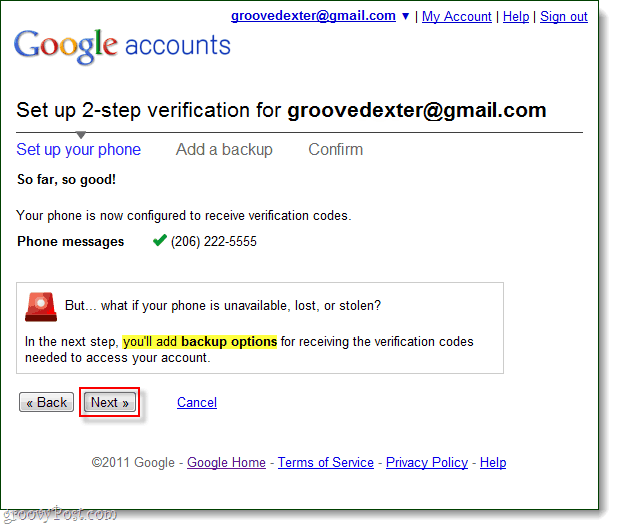 pievienojiet google divpakāpju verifikācijas dublējuma iespējas