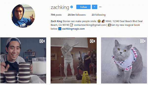 Lai gan viņš sākotnēji izmantoja Instagram, lai atkārtoti publicētu savus Vines, Zaks drīz sāka veidot oriģinālu Instagram saturu.
