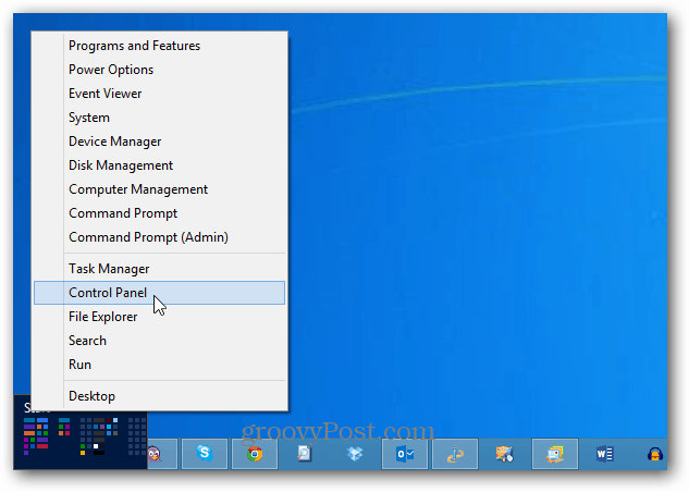 Vadības panelis Windows 8 barošanas izvēlne