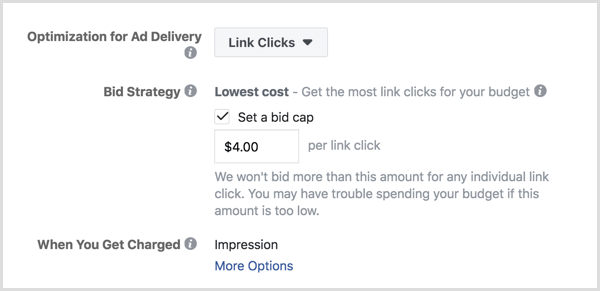 Iestatiet Facebook reklāmas cenas ierobežojumu.