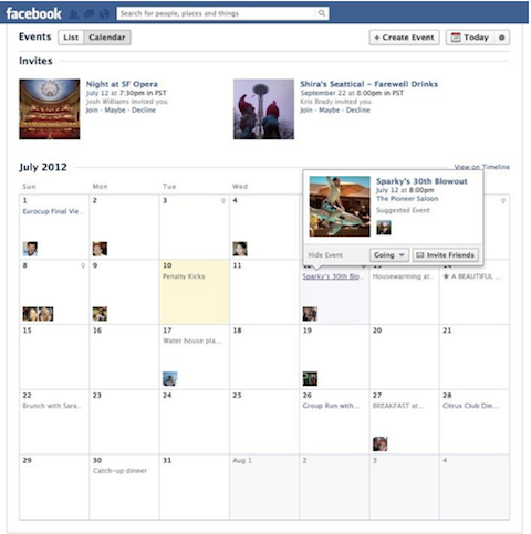 facebook notikumu kalendāra skats