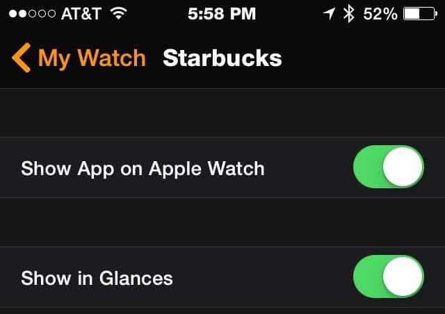 Starbucks lietotne - Apple Watch
